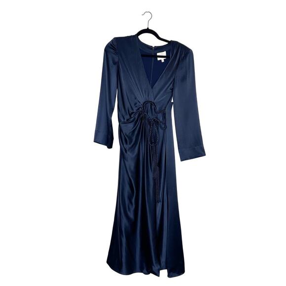 NWT Cinq a Sept Serena Faux Wrap Silk Midi Dress Women's Blue Size 00 - Picture 2 of 7